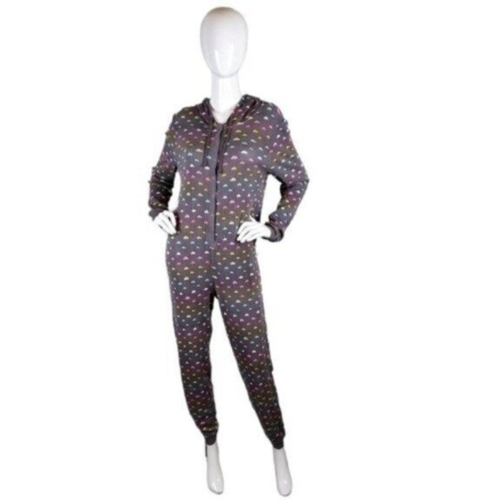 Hello Nite Thermal Rainbow Cloud Onsie Hooded Pajamas Gray Small